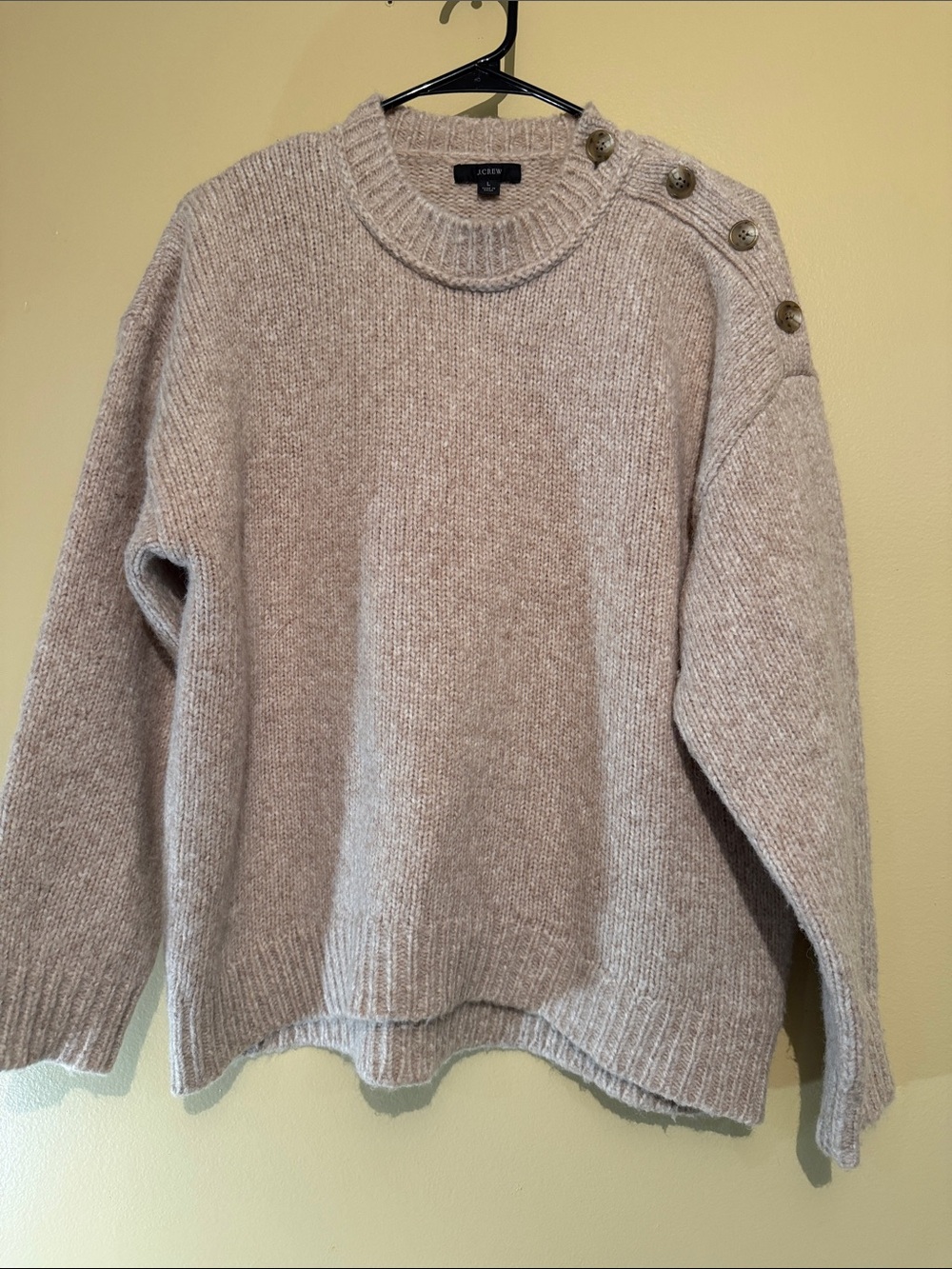 J. Crew Women's Beige Button-Shoulder Crewneck Sweater